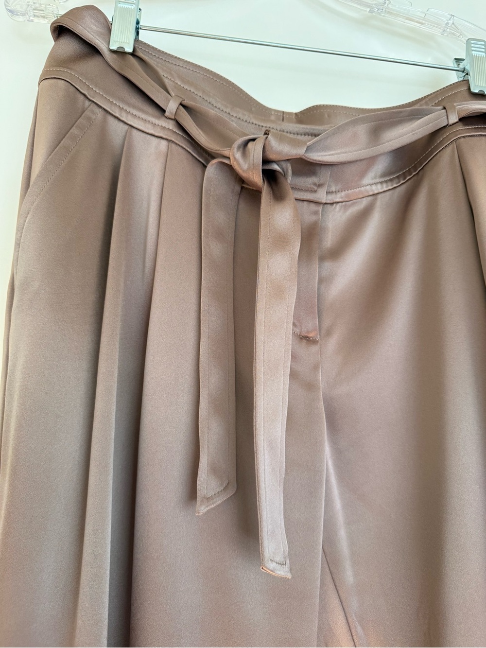St. John Taupe Satin Tie-Waist Pants